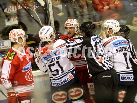 EBEL. Eishockey Bundesliga. KAC gegen VSV. Istvan Sofron, (KAC), Eric Hunter (VSV). Klagenfurt, am 2.2.2016.
Foto: Kuess

---
pressefotos, pressefotografie, kuess, qs, qspictures, sport, bild, bilder, bilddatenbank