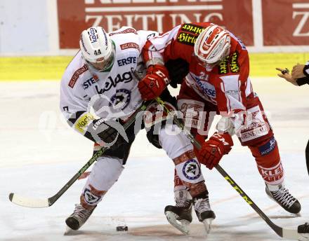 EBEL. Eishockey Bundesliga. KAC gegen VSV. Manuel Geier,  (KAC), Dustin Johner (VSV). Klagenfurt, am 2.2.2016.
Foto: Kuess

---
pressefotos, pressefotografie, kuess, qs, qspictures, sport, bild, bilder, bilddatenbank