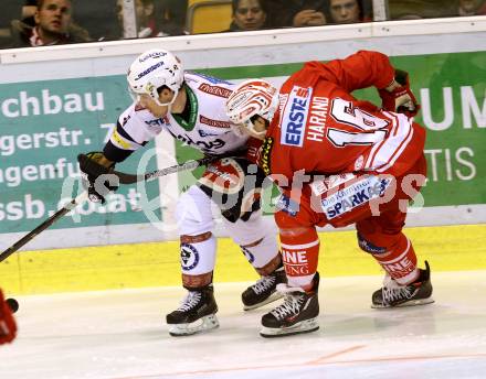 EBEL. Eishockey Bundesliga. KAC gegen VSV. Patrick Harand,  (KAC), Brock McBride (VSV). Klagenfurt, am 2.2.2016.
Foto: Kuess

---
pressefotos, pressefotografie, kuess, qs, qspictures, sport, bild, bilder, bilddatenbank