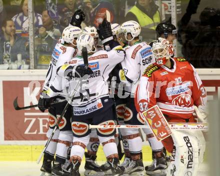 EBEL. Eishockey Bundesliga. KAC gegen VSV. Torjubel (VSV). Klagenfurt, am 2.2.2016.
Foto: Kuess

---
pressefotos, pressefotografie, kuess, qs, qspictures, sport, bild, bilder, bilddatenbank