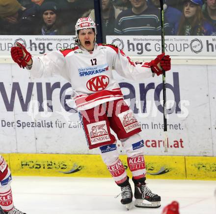 EBEL. Eishockey Bundesliga. EC VSV gegen KAC. Torjubel Manuel Ganahl (KAC). Villach, am 5.2.2016.
Foto: Kuess 


---
pressefotos, pressefotografie, kuess, qs, qspictures, sport, bild, bilder, bilddatenbank