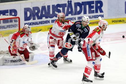 EBEL. Eishockey Bundesliga. EC VSV gegen KAC. Jason DeSantis, (VSV), Miha Verlic, Bernd Brueckler (KAC). Villach, am 5.2.2016.
Foto: Kuess 


---
pressefotos, pressefotografie, kuess, qs, qspictures, sport, bild, bilder, bilddatenbank