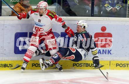 EBEL. Eishockey Bundesliga. EC VSV gegen KAC. Dustin Johner,  (VSV), Kevin Kapstad (KAC). Villach, am 5.2.2016.
Foto: Kuess 


---
pressefotos, pressefotografie, kuess, qs, qspictures, sport, bild, bilder, bilddatenbank