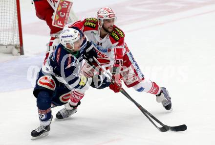 EBEL. Eishockey Bundesliga. EC VSV gegen KAC. Mark Santorelli,  (VSV), Kevin Strong (KAC). Villach, am 5.2.2016.
Foto: Kuess 


---
pressefotos, pressefotografie, kuess, qs, qspictures, sport, bild, bilder, bilddatenbank