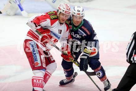 EBEL. Eishockey Bundesliga. EC VSV gegen KAC. Brock McBride, (VSV), Jonas Nordquist  (KAC). Villach, am 5.2.2016.
Foto: Kuess 


---
pressefotos, pressefotografie, kuess, qs, qspictures, sport, bild, bilder, bilddatenbank