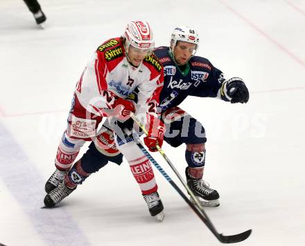 EBEL. Eishockey Bundesliga. EC VSV gegen KAC. Nico Brunner, (VSV), Thomas Hundertpfund (KAC). Villach, am 5.2.2016.
Foto: Kuess 


---
pressefotos, pressefotografie, kuess, qs, qspictures, sport, bild, bilder, bilddatenbank