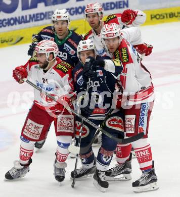 EBEL. Eishockey Bundesliga. EC VSV gegen KAC. Mark Santorelli, Brock McBride, (VSV), Kevin Strong, Istvan Sofron, Jason Desantis  (KAC). Villach, am 5.2.2016.
Foto: Kuess 


---
pressefotos, pressefotografie, kuess, qs, qspictures, sport, bild, bilder, bilddatenbank