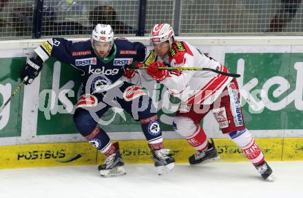 EBEL. Eishockey Bundesliga. EC VSV gegen KAC. Rick Schofield,  (VSV), Thomas Hundertpfund (KAC). Villach, am 5.2.2016.
Foto: Kuess 


---
pressefotos, pressefotografie, kuess, qs, qspictures, sport, bild, bilder, bilddatenbank