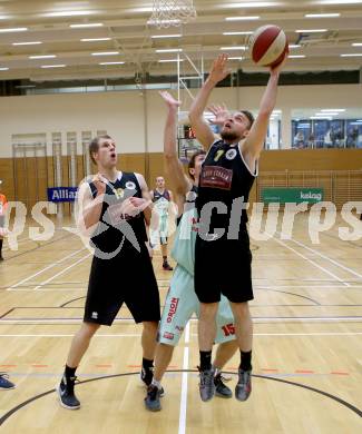 Basketball 2. Bundesliga 2015/16 Grunddurchgang 17. Runde. Villach Raiders  gegen Woerthersee Piraten. Simon Finzgar, (Villach), Tim Huber, Sebastian Wuertz (Piraten). Villach, 7.2.2016.
Foto: Kuess
---
pressefotos, pressefotografie, kuess, qs, qspictures, sport, bild, bilder, bilddatenbank