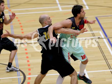 Basketball 2. Bundesliga 2015/16 Grunddurchgang 17. Runde. Villach Raiders  gegen Woerthersee Piraten. Marko Kolaric,  (Villach), Joachim Buggelsheim (Piraten). Villach, 7.2.2016.
Foto: Kuess
---
pressefotos, pressefotografie, kuess, qs, qspictures, sport, bild, bilder, bilddatenbank