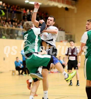 Handball Bundesliga. Obere Play Off. SC Ferlach gegen schlafraum.at Kaernten.  Dean Pomorisac, (Ferlach), Stefan Godec  (HCK). Ferlach, am 13.2.2016.
Foto: Kuess
---
pressefotos, pressefotografie, kuess, qs, qspictures, sport, bild, bilder, bilddatenbank