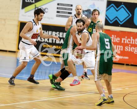 Basketball 2. Bundesliga 2015/16 Grunddurchgang 18. Runde. Woerthersee Piraten gegen Dornbirn Lions. Gspandl Daniel, Allesch Edgar (Piraten),  Tobias Stadelmann, Alexander  Atterbigler (Dornbirn). Klagenfurt, 13.2.2016.
Foto: Kuess
---
pressefotos, pressefotografie, kuess, qs, qspictures, sport, bild, bilder, bilddatenbank