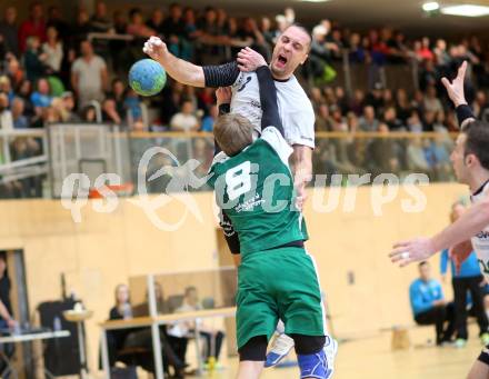 Handball Bundesliga. Obere Play Off. SC Ferlach gegen schlafraum.at Kaernten. Risto Arnaudoski,  (Ferlach), Stefan Godec (HCK). Ferlach, am 13.2.2016.
Foto: Kuess
---
pressefotos, pressefotografie, kuess, qs, qspictures, sport, bild, bilder, bilddatenbank