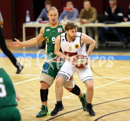 Basketball 2. Bundesliga 2015/16 Grunddurchgang 18. Runde. Woerthersee Piraten gegen Dornbirn Lions. Huber Sebastian (Piraten), Alexander  Atterbigler (Dornbirn). Klagenfurt, 13.2.2016.
Foto: Kuess
---
pressefotos, pressefotografie, kuess, qs, qspictures, sport, bild, bilder, bilddatenbank