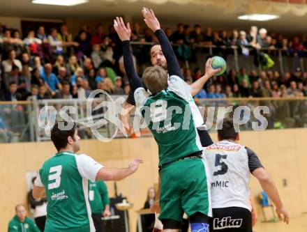 Handball Bundesliga. Obere Play Off. SC Ferlach gegen schlafraum.at Kaernten. Anis Gatfi (Ferlach), Stefan Godec (HCK). Ferlach, am 13.2.2016.
Foto: Kuess
---
pressefotos, pressefotografie, kuess, qs, qspictures, sport, bild, bilder, bilddatenbank