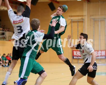 Handball Bundesliga. Obere Play Off. SC Ferlach gegen schlafraum.at Kaernten. Risto Arnaudovski, Mario Simic,  (Ferlach), Rok Ivancic (HCK). Ferlach, am 13.2.2016.
Foto: Kuess
---
pressefotos, pressefotografie, kuess, qs, qspictures, sport, bild, bilder, bilddatenbank