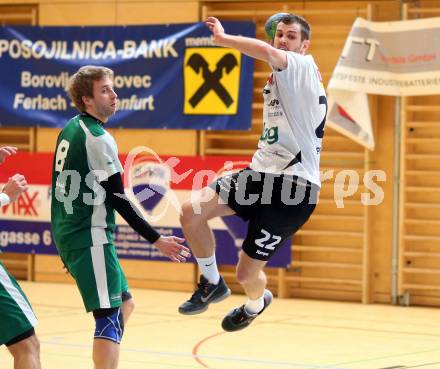 Handball Bundesliga. Obere Play Off. SC Ferlach gegen schlafraum.at Kaernten.  Dean Pomorisac, (Ferlach), Stefan Godec  (HCK). Ferlach, am 13.2.2016.
Foto: Kuess
---
pressefotos, pressefotografie, kuess, qs, qspictures, sport, bild, bilder, bilddatenbank