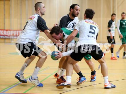 Handball Bundesliga. Obere Play Off. SC Ferlach gegen schlafraum.at Kaernten. Risto Arnaudovski, Anis Gatfi,  (Ferlach), Mario Simic (HCK). Ferlach, am 13.2.2016.
Foto: Kuess
---
pressefotos, pressefotografie, kuess, qs, qspictures, sport, bild, bilder, bilddatenbank