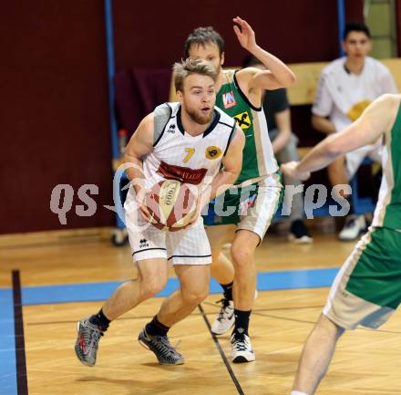 Basketball 2. Bundesliga 2015/16 Grunddurchgang 18. Runde. Woerthersee Piraten gegen Dornbirn Lions. Huber Tim (Piraten), Ramadan Jakupi (Dornbirn). Klagenfurt, 13.2.2016.
Foto: Kuess
---
pressefotos, pressefotografie, kuess, qs, qspictures, sport, bild, bilder, bilddatenbank