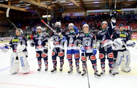 EBEL. Eishockey Bundesliga. EC VSV gegen HDD TELEMACH Olimpija Ljubljana. Jubel VSV. Villach, am 19.2.2016.
Foto: Kuess 


---
pressefotos, pressefotografie, kuess, qs, qspictures, sport, bild, bilder, bilddatenbank