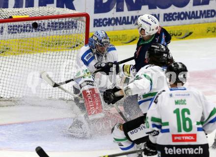 EBEL. Eishockey Bundesliga. EC VSV gegen HDD TELEMACH Olimpija Ljubljana. Patrick Platzer,  (VSV), Oliver Roy (Laibach). Villach, am 19.2.2016.
Foto: Kuess 


---
pressefotos, pressefotografie, kuess, qs, qspictures, sport, bild, bilder, bilddatenbank