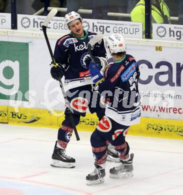 EBEL. Eishockey Bundesliga. EC VSV gegen HDD TELEMACH Olimpija Ljubljana. Torjubel Patrick Platzer, Christof Kromp (VSV). Villach, am 19.2.2016.
Foto: Kuess 


---
pressefotos, pressefotografie, kuess, qs, qspictures, sport, bild, bilder, bilddatenbank