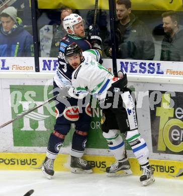 EBEL. Eishockey Bundesliga. EC VSV gegen HDD TELEMACH Olimpija Ljubljana. Peter Robin Weihager,  (VSV), Ziga Pesut (Laibach). Villach, am 19.2.2016.
Foto: Kuess 


---
pressefotos, pressefotografie, kuess, qs, qspictures, sport, bild, bilder, bilddatenbank