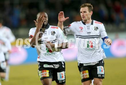 Fussball tipico Bundesliga. RZ Pellets WAC gegen SV Groedig. Torjubel Issiaka Ouedraogo, Michael Sollbauer (WAC). Lavanttal Arena, am 20.2.2016.
Foto: Kuess
---
pressefotos, pressefotografie, kuess, qs, qspictures, sport, bild, bilder, bilddatenbank