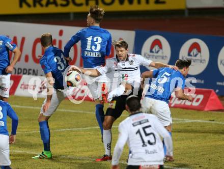 Fussball tipico Bundesliga. RZ Pellets WAC gegen SV Groedig. Boris Huettenbrenner, (WAC), Matthias Maak, Harald Pichler, Timo Brauer (Groedig). Lavanttal Arena, am 20.2.2016.
Foto: Kuess
---
pressefotos, pressefotografie, kuess, qs, qspictures, sport, bild, bilder, bilddatenbank