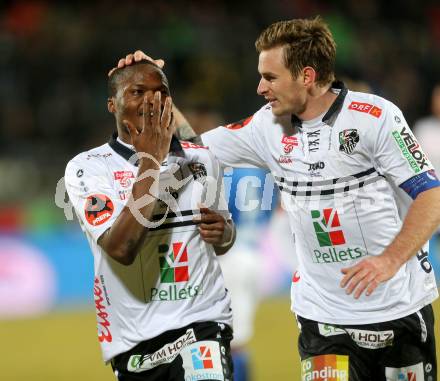 Fussball tipico Bundesliga. RZ Pellets WAC gegen SV Groedig. Torjubel Issiaka Ouedraogo, Michael Sollbauer (WAC). Lavanttal Arena, am 20.2.2016.
Foto: Kuess
---
pressefotos, pressefotografie, kuess, qs, qspictures, sport, bild, bilder, bilddatenbank