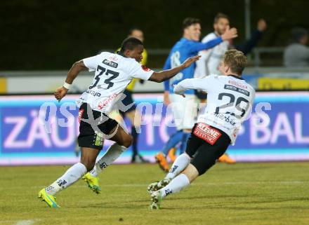 Fussball tipico Bundesliga. RZ Pellets WAC gegen SV Groedig. Torjubel Issiaka Ouedraogo, Marc Andre Schmerboeck (WAC). Lavanttal Arena, am 20.2.2016.
Foto: Kuess
---
pressefotos, pressefotografie, kuess, qs, qspictures, sport, bild, bilder, bilddatenbank