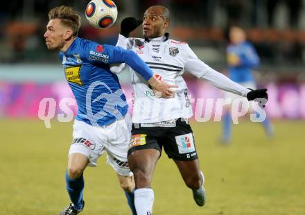 Fussball tipico Bundesliga. RZ Pellets WAC gegen SV Groedig. De Oliveira Silvio Carlos, (WAC), Harald Pichler (Groedig). Lavanttal Arena, am 20.2.2016.
Foto: Kuess
---
pressefotos, pressefotografie, kuess, qs, qspictures, sport, bild, bilder, bilddatenbank