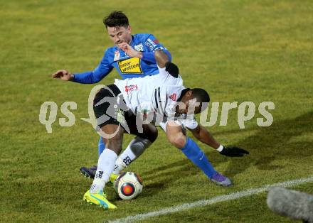 Fussball tipico Bundesliga. RZ Pellets WAC gegen SV Groedig. Issiaka Ouedraogo,  (WAC), Robert Strobl (Groedig). Lavanttal Arena, am 20.2.2016.
Foto: Kuess
---
pressefotos, pressefotografie, kuess, qs, qspictures, sport, bild, bilder, bilddatenbank