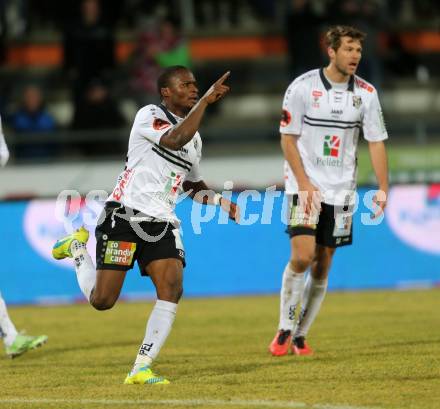 Fussball tipico Bundesliga. RZ Pellets WAC gegen SV Groedig. Torjubel Issiaka Ouedraogo,  (WAC). Lavanttal Arena, am 20.2.2016.
Foto: Kuess
---
pressefotos, pressefotografie, kuess, qs, qspictures, sport, bild, bilder, bilddatenbank