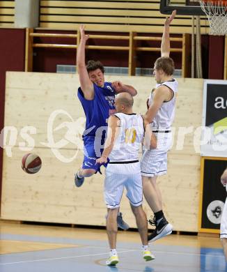 Basketball 2. Bundesliga 2015/16 Grunddurchgang 20. Runde. Woerthersee Piraten gegen Vienna D.C. Timberwolves. Joachim Buggelsheim, Sebastian Wuertz,  (Piraten), Philipp D Angelo (Timberwolves). Klagenfurt, 27.2.2016.
Foto: Kuess
---
pressefotos, pressefotografie, kuess, qs, qspictures, sport, bild, bilder, bilddatenbank