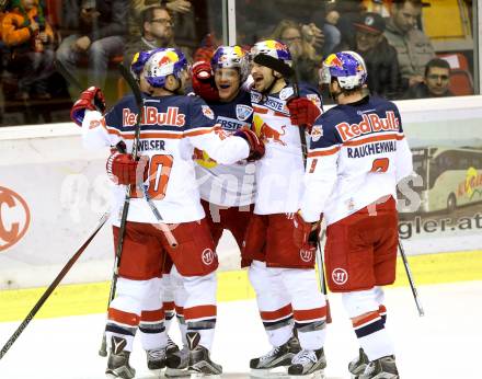 EBEL. Eishockey Bundesliga. KAC gegen EC Red Bull Salzburg. Torjubel Matthias Trattnig (Salzburg). Klagenfurt, am 28.2.2016.
Foto: Kuess

---
pressefotos, pressefotografie, kuess, qs, qspictures, sport, bild, bilder, bilddatenbank