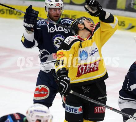 EBEL. Eishockey Bundesliga. EC VSV gegen UPC Vienna Capitals. Markus Schlacher, (VSV), Simon Gamache (Caps). Villach, am 28.2.2016.
Foto: Kuess 


---
pressefotos, pressefotografie, kuess, qs, qspictures, sport, bild, bilder, bilddatenbank