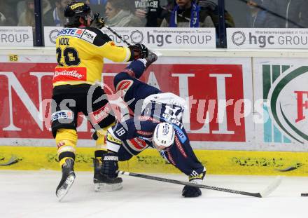 EBEL. Eishockey Bundesliga. EC VSV gegen UPC Vienna Capitals. Valentin Leiler, (VSV), Andreas Noedl (Caps). Villach, am 28.2.2016.
Foto: Kuess 


---
pressefotos, pressefotografie, kuess, qs, qspictures, sport, bild, bilder, bilddatenbank