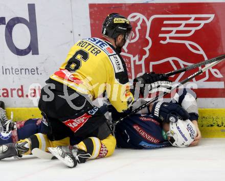 EBEL. Eishockey Bundesliga. EC VSV gegen UPC Vienna Capitals. Eric HUnter, (VSV), Rafael Rotter (Caps). Villach, am 28.2.2016.
Foto: Kuess 


---
pressefotos, pressefotografie, kuess, qs, qspictures, sport, bild, bilder, bilddatenbank