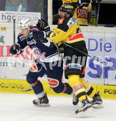 EBEL. Eishockey Bundesliga. EC VSV gegen UPC Vienna Capitals. Valentin Leiler,  (VSV), Mario Fischer (Caps). Villach, am 28.2.2016.
Foto: Kuess 


---
pressefotos, pressefotografie, kuess, qs, qspictures, sport, bild, bilder, bilddatenbank