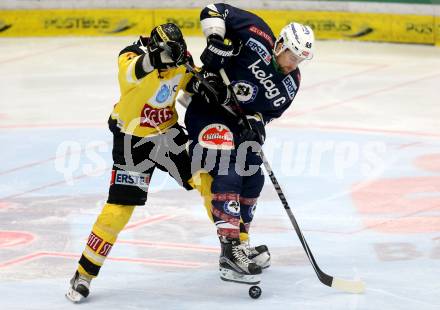 EBEL. Eishockey Bundesliga. EC VSV gegen UPC Vienna Capitals. Eric Hunter,  (VSV), MacGregor Sharp (Caps). Villach, am 28.2.2016.
Foto: Kuess 


---
pressefotos, pressefotografie, kuess, qs, qspictures, sport, bild, bilder, bilddatenbank