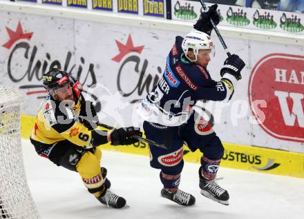 EBEL. Eishockey Bundesliga. EC VSV gegen UPC Vienna Capitals. Nico Brunner,  (VSV), Rafael Rotter (Caps). Villach, am 28.2.2016.
Foto: Kuess 


---
pressefotos, pressefotografie, kuess, qs, qspictures, sport, bild, bilder, bilddatenbank