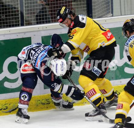 EBEL. Eishockey Bundesliga. EC VSV gegen UPC Vienna Capitals. Ryan McKiernan,  (VSV), Danny Bois (Caps). Villach, am 28.2.2016.
Foto: Kuess 


---
pressefotos, pressefotografie, kuess, qs, qspictures, sport, bild, bilder, bilddatenbank