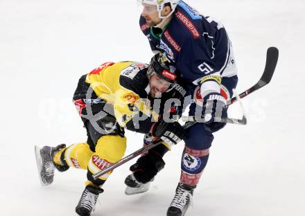 EBEL. Eishockey Bundesliga. EC VSV gegen UPC Vienna Capitals. Eric Hunter,  (VSV), Rafael Rotter (Caps). Villach, am 28.2.2016.
Foto: Kuess 


---
pressefotos, pressefotografie, kuess, qs, qspictures, sport, bild, bilder, bilddatenbank