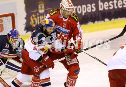 EBEL. Eishockey Bundesliga. KAC gegen EC Red Bull Salzburg. Jean Francois Jacques,  (KAC), Dominique Heinrich (Salzburg). Klagenfurt, am 28.2.2016.
Foto: Kuess

---
pressefotos, pressefotografie, kuess, qs, qspictures, sport, bild, bilder, bilddatenbank