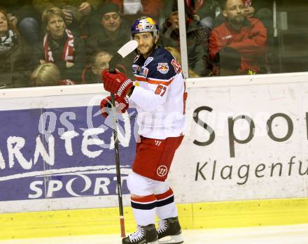 EBEL. Eishockey Bundesliga. KAC gegen EC Red Bull Salzburg. Torjubel Konstantin Komarek  (Salzburg). Klagenfurt, am 28.2.2016.
Foto: Kuess

---
pressefotos, pressefotografie, kuess, qs, qspictures, sport, bild, bilder, bilddatenbank