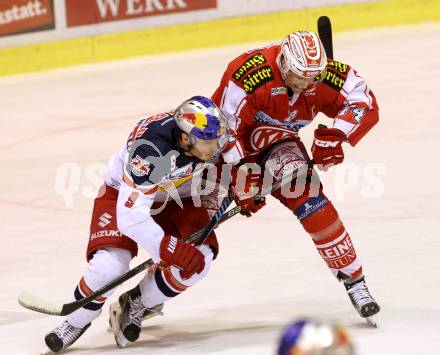 EBEL. Eishockey Bundesliga. KAC gegen EC Red Bull Salzburg. Jamie Lundmark,  (KAC), Alexander Rauchenwald (Salzburg). Klagenfurt, am 28.2.2016.
Foto: Kuess

---
pressefotos, pressefotografie, kuess, qs, qspictures, sport, bild, bilder, bilddatenbank