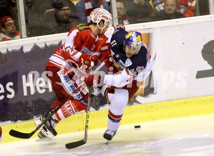 EBEL. Eishockey Bundesliga. KAC gegen EC Red Bull Salzburg. Thomas Hundertpfund,  (KAC), Matthias Trattnig (Salzburg). Klagenfurt, am 28.2.2016.
Foto: Kuess

---
pressefotos, pressefotografie, kuess, qs, qspictures, sport, bild, bilder, bilddatenbank