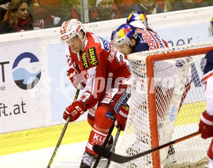 EBEL. Eishockey Bundesliga. KAC gegen EC Red Bull Salzburg. Thomas Hundertpfund,  (KAC), Dominique Heinrich (Salzburg). Klagenfurt, am 28.2.2016.
Foto: Kuess

---
pressefotos, pressefotografie, kuess, qs, qspictures, sport, bild, bilder, bilddatenbank