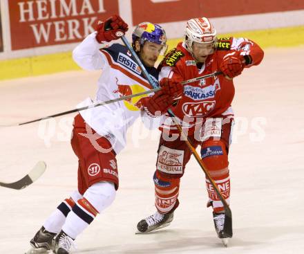 EBEL. Eishockey Bundesliga. KAC gegen EC Red Bull Salzburg. Jamie Lundmark,  (KAC), Alexander Rauchenwald (Salzburg). Klagenfurt, am 28.2.2016.
Foto: Kuess

---
pressefotos, pressefotografie, kuess, qs, qspictures, sport, bild, bilder, bilddatenbank